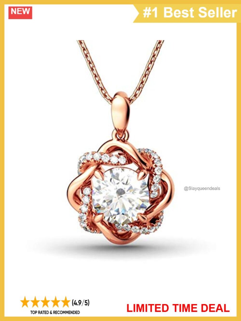S925 Sterling Silver Flower Necklace Rose Gold Plated Diamond Pendant